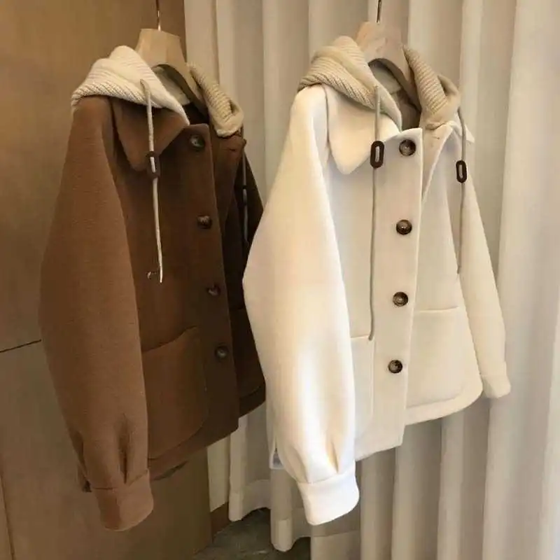 Wool Coat Peacoat - 여성용 후드 모직 코트, 두꺼운 고급