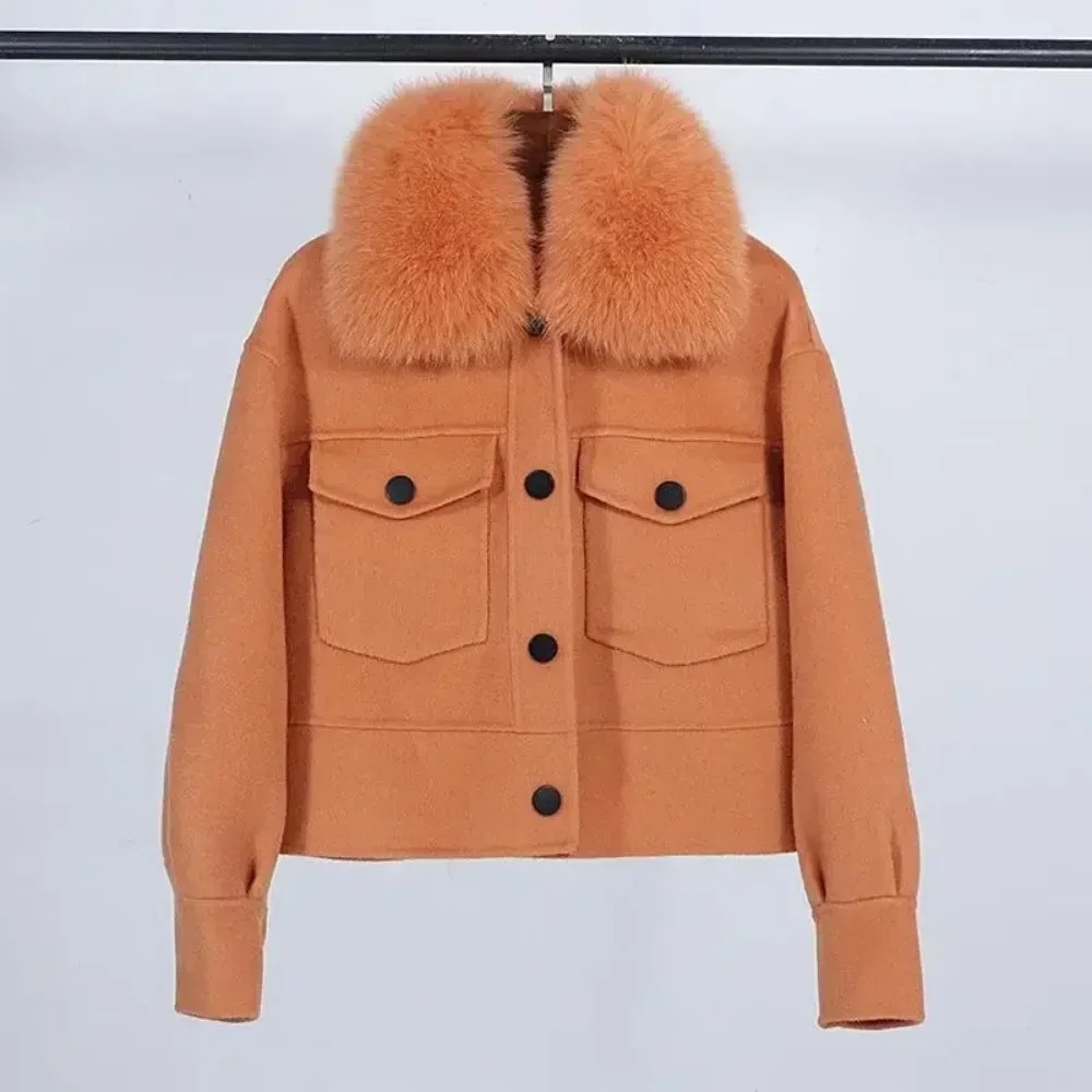 Wool Coat Peacoat - 양모 여성 모피 코트 새로운 가을