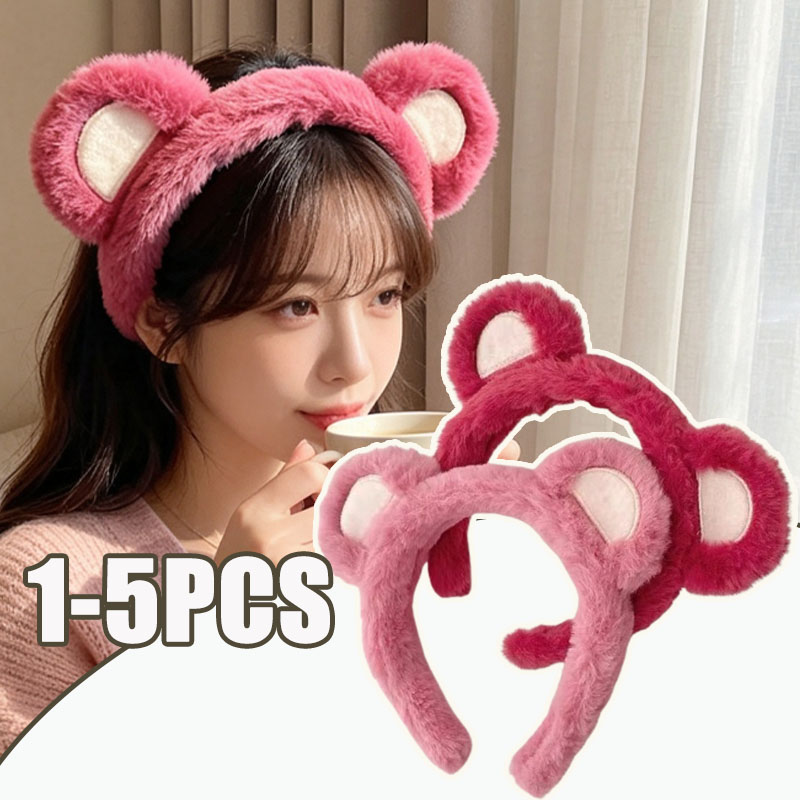 Winter Headband Fleece - 1-5PCS 귀여운 딸기 곰 플러시 헤어