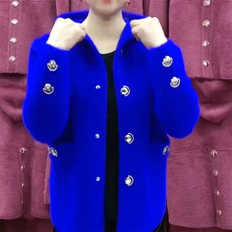 Wool Coat Peacoat - 중년 노인 어머니 모조 밍크 벨벳