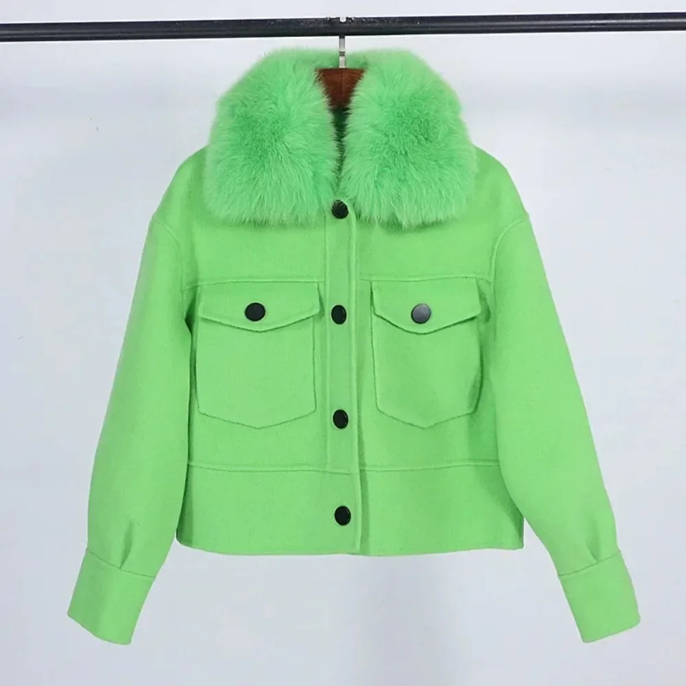 양모 여성 모피 코트 새로운 가을 겨울 리얼 폭스 모피 - Wool Coat Peacoat 리뷰 및 가격