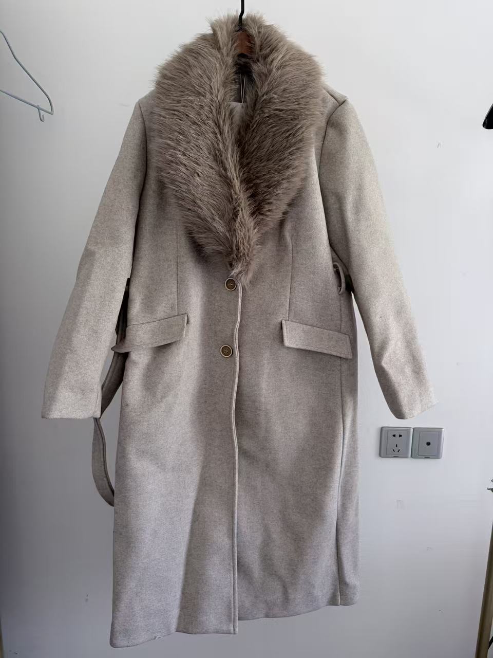 여성용 벨트 따뜻한 퍼 칼라 코트 플립 칼라 포켓 버튼 - Wool Coat Peacoat 리뷰 및 가격
