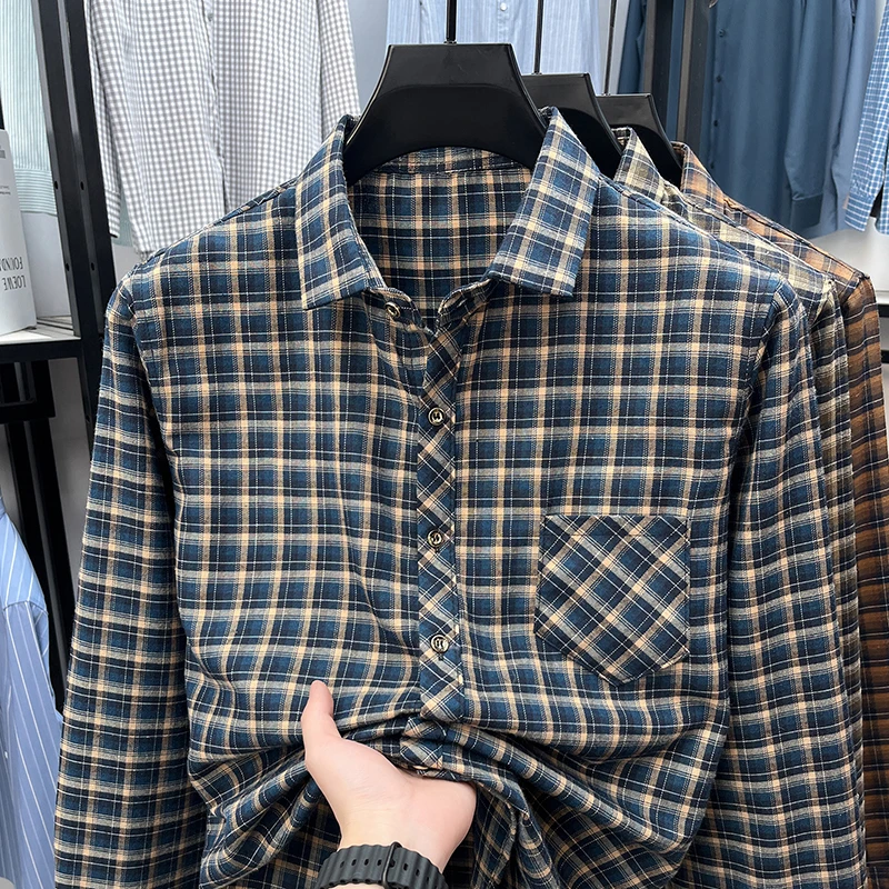 남성용 라펠 칼라 플래드 셔츠 긴팔 버튼다운 편안하고  - Flannel Shirt Lined 리뷰 및 가격