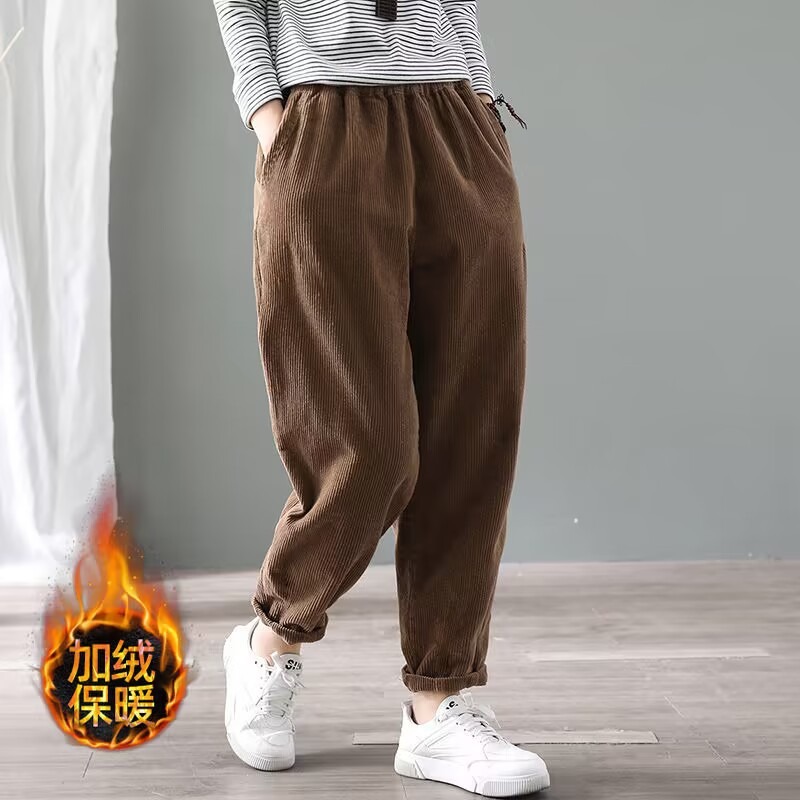 여성 코듀로이 하렘 바지 신축성 있는 허리 플리스 안감 - Corduroy Pant Warm 리뷰 및 가격